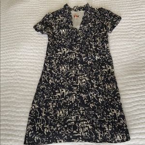 J. Crew Sz 0 Black/White Print Ruffle Neck Dress
